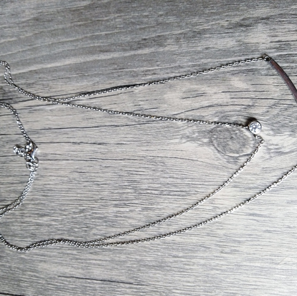 Sterling Silver Bar and cz Solitare necklace - Picture 3 of 4